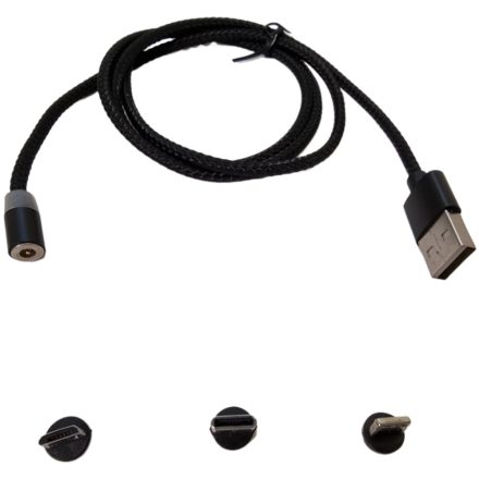 Adat- és töltőkábel, mágneses csatlakozóval, type C, micro USB, lighting csatlakozóval, 100cm