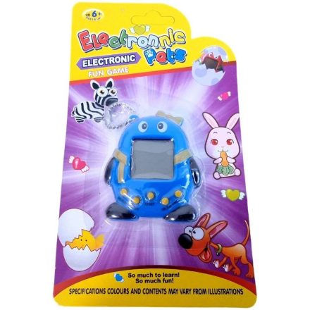 Tamagotchi, interaktív elektronikus játék, kisállat figurás, gyerekeknek, kék