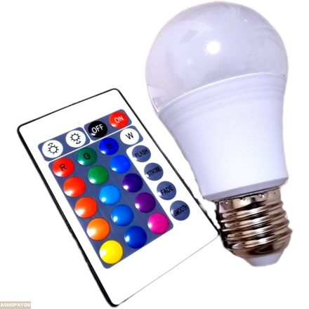 Távirányítós LED izzó, hangulat világítás, RGB, E27, 3W