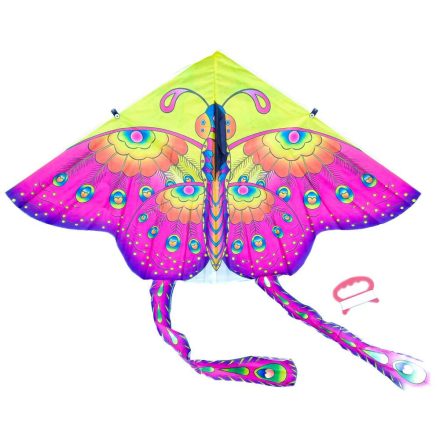Reptethető színes pillangó, sárkány, zsinorral, 90cm