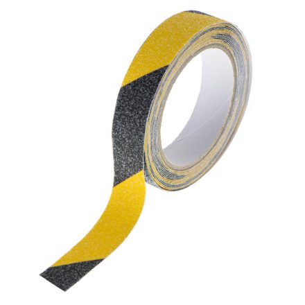 Csúszásgátló védőszalag, 2,5cm x 5m,  sárga-fekete, durva szemcsés